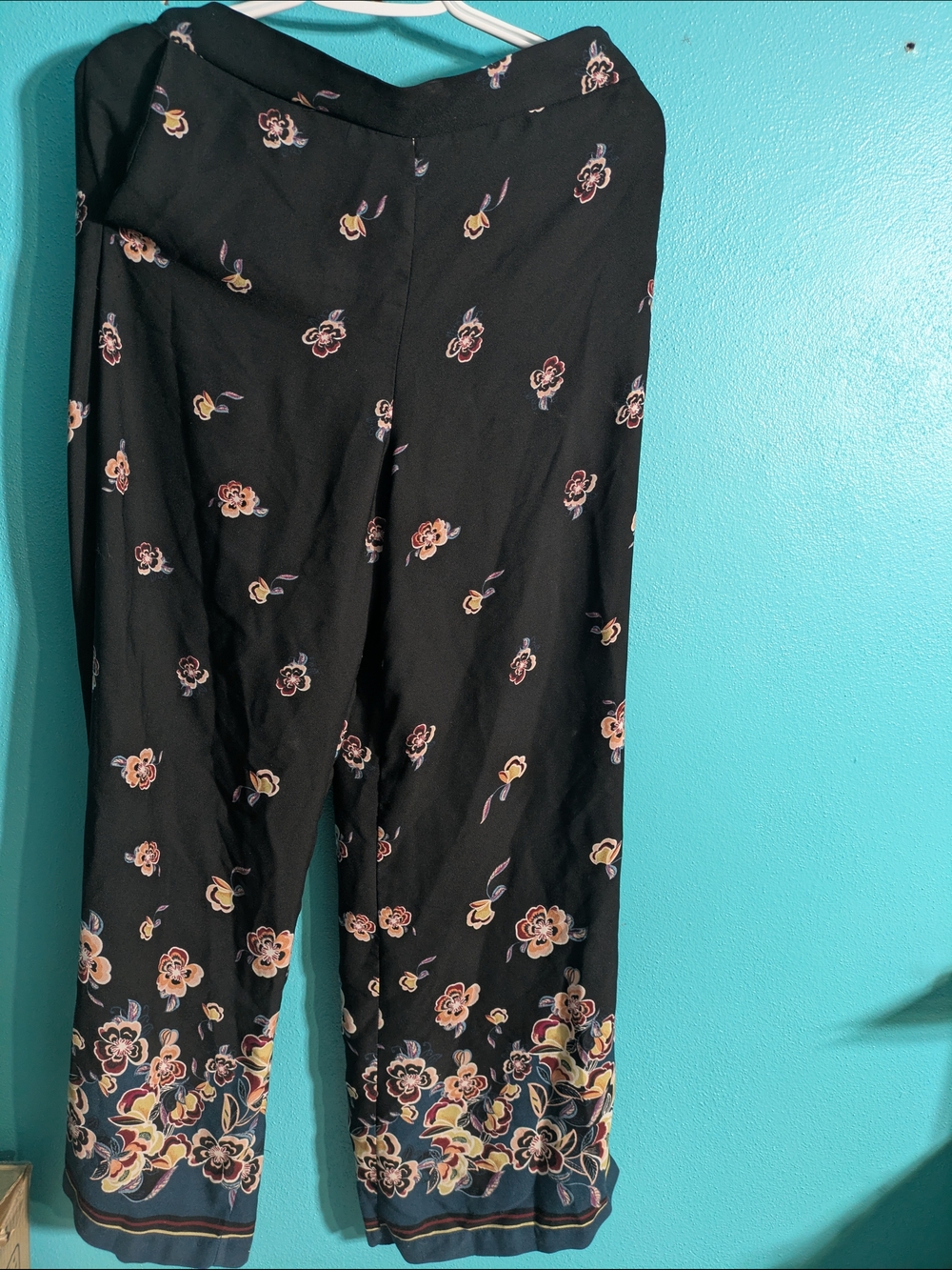 Wide Leg Floral Dress Breezy Elastic Waist Office Pants